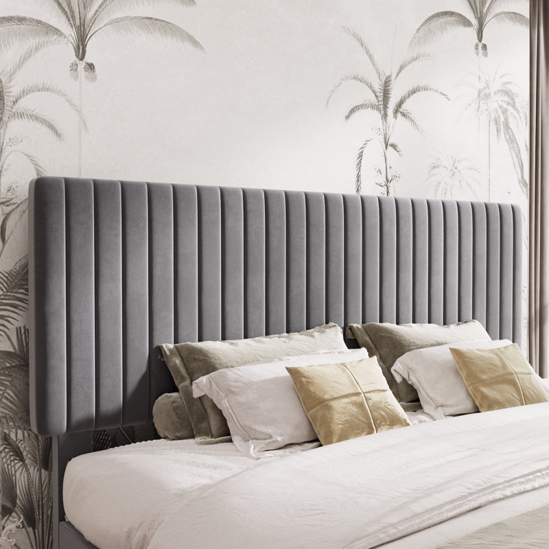 Dunphy Upholstered Platform Bed with Adjustable Headboard, King, Gray