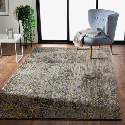 Tapis à motif abstrait gris et jaune 8 pi x 10 pi