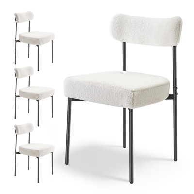 Boucle Dining Chairs Modern Kitchen Chair Curved Backrest Metal Legs