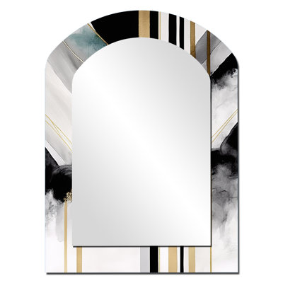 Abstract Geode Geometric Black And Gold I - Geometric Asymmetrical Decorative Wall Mirror, Modern Arch Mirror, Printed Metal Art