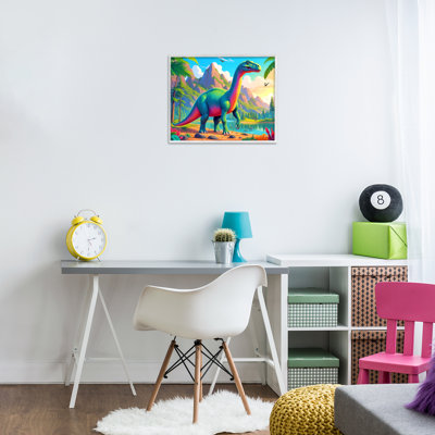 Vibrant Brontosaure par River, Giclée encadrée, design par Tabz Jones