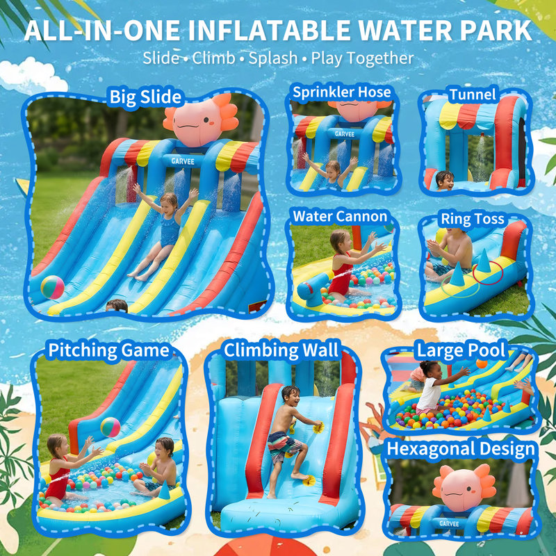 8-in-1 Inflatable Water Slide Park with Blower