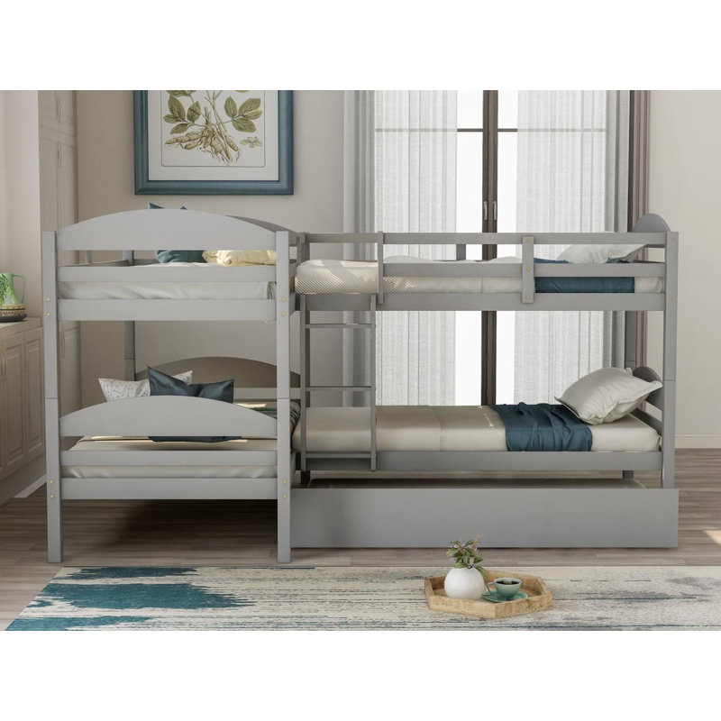 Wendi Kids Twin Over Twin Bunk Bed with Trundle, Gray