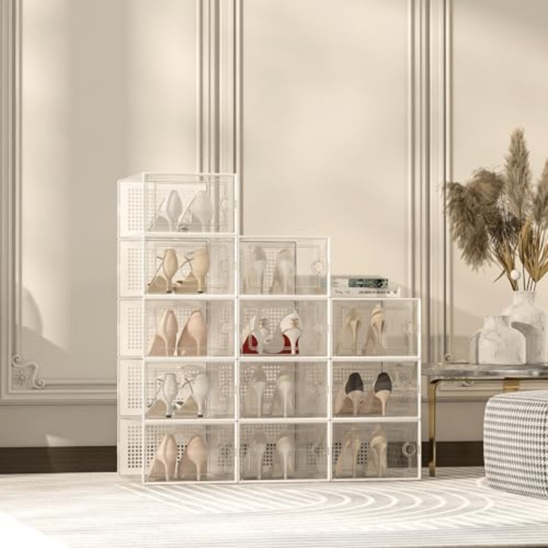 Ensemble de 12 boîtes de rangement pour chaussures X-Large, 6.42" H x 10.1" W x 13.2" D, Blanc