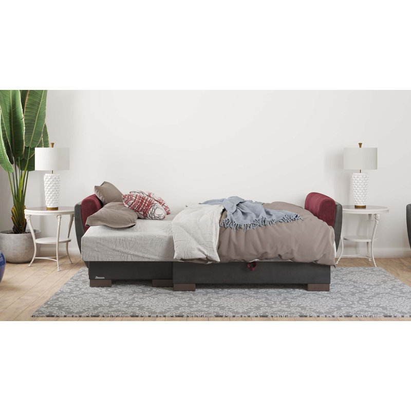 Chaise longue rembourrée convertible avec rangement, Microfibre / microsuède bourgogne