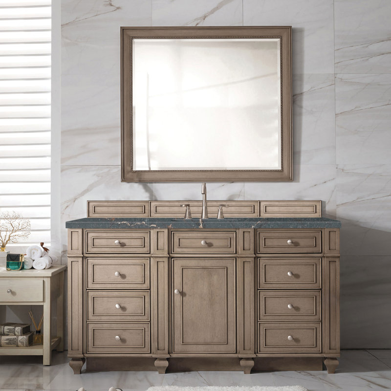 Bristol 60'' W Single Vanity, Whitewashed Walnut, Parisien Bleu, 8" Widespread