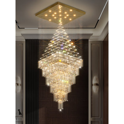 D48''x H120'' Extra Large Square 6 Tiers Chandeliers For High Ceilings Gold Ceiling Light