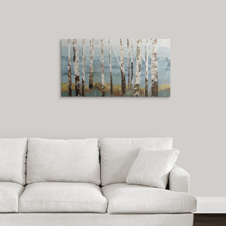 «Anjelo Birch Reflection» par Allison Pearce, reproduction d'art, H 34 po x l 56 po x P 1 po, Cadre noir