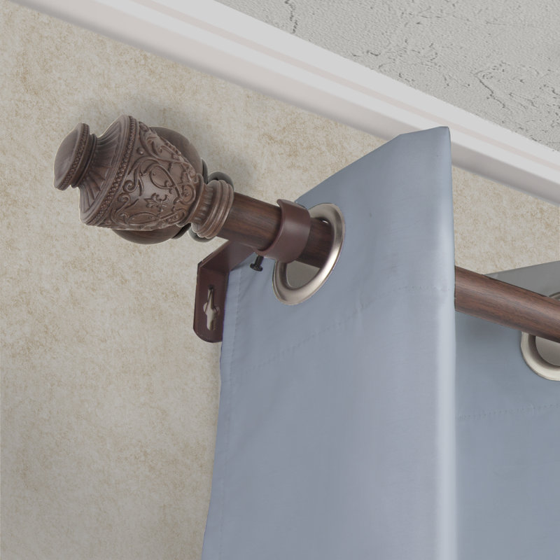Tringle à rideaux simple en faux bois Lemos, 160" - 240", Noyer foncé