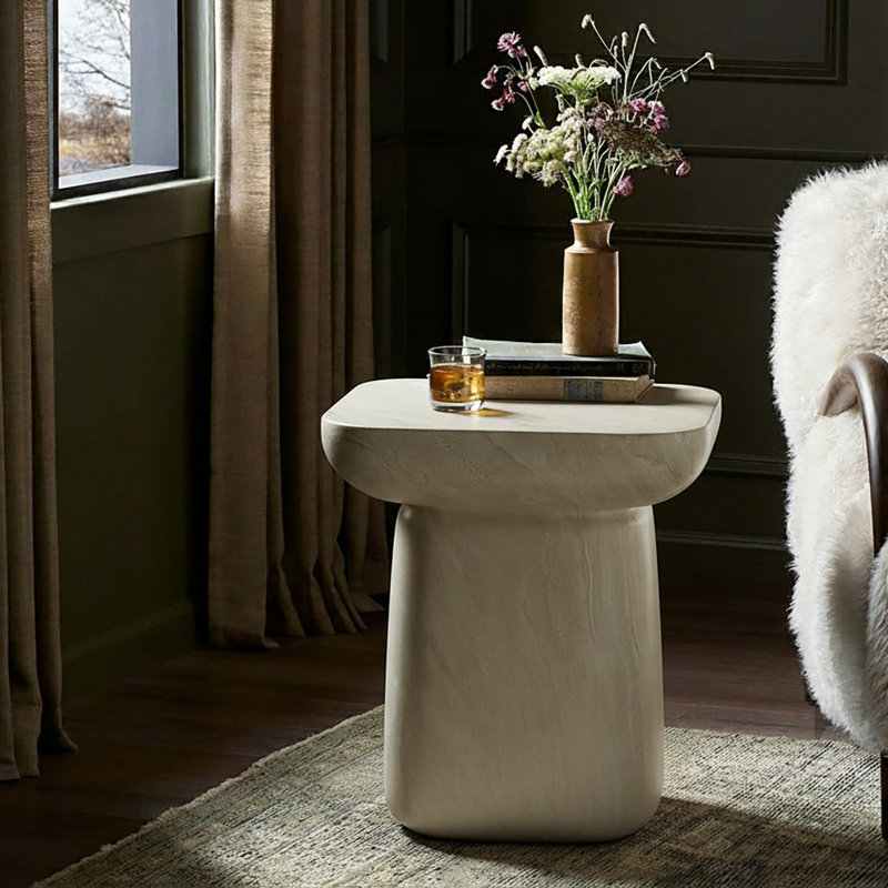 Table de bout moderne en béton 19,75 po Avin Alduara, Beige