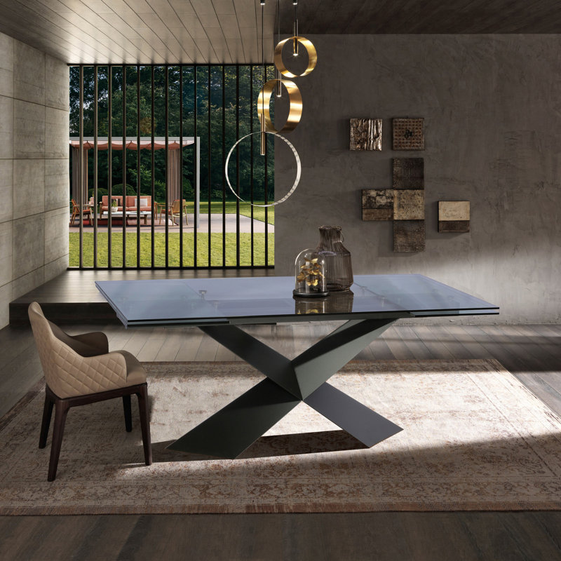 Bello Extendable Glass Top Metal Base Dining Table