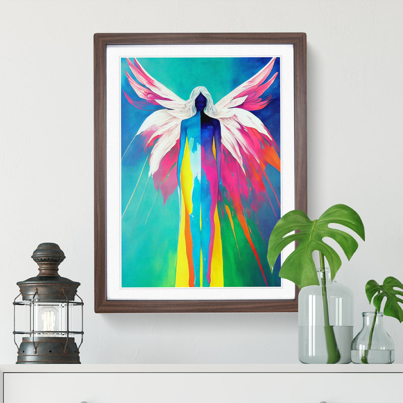 XV1022-1525X Colourful Angel Abstract - Wall Art, 36cm H x 27cm W x 2cm D, Walnut Framed, White
