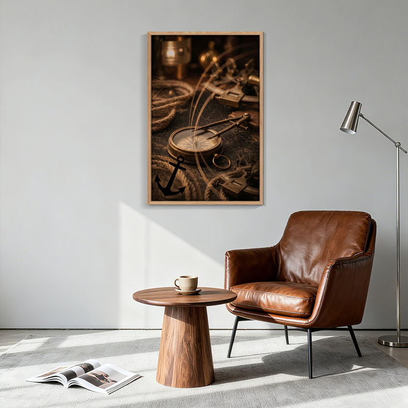 Ensemble de 1 tableau sur toile représentant une boussole nautique, 48"H x 36"W, Natural