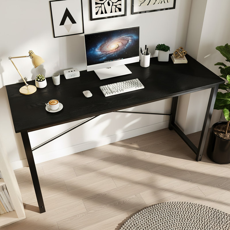 47 Inch Metal Base Writing Desk, 29.69" H x 47" W x 19.69" D, Black