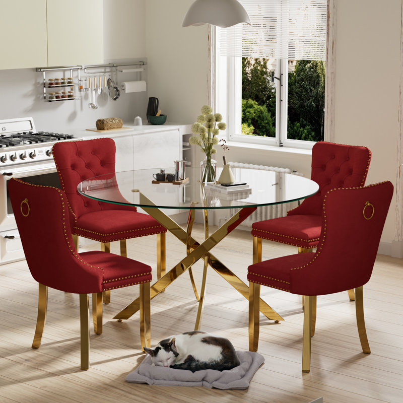 Ensemble de salle à manger Keyari, Bourgogne, H 29,5 po x L 47 po x l 47 po, Or