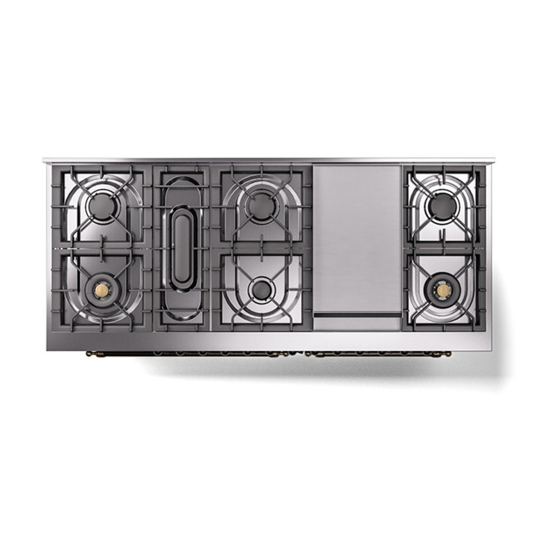 ILVE Nostalgie II Noblesse 60 in Dual Fuel Range, 9 Burner, Griddle, Natural Gas, Blue Gray/Burnished