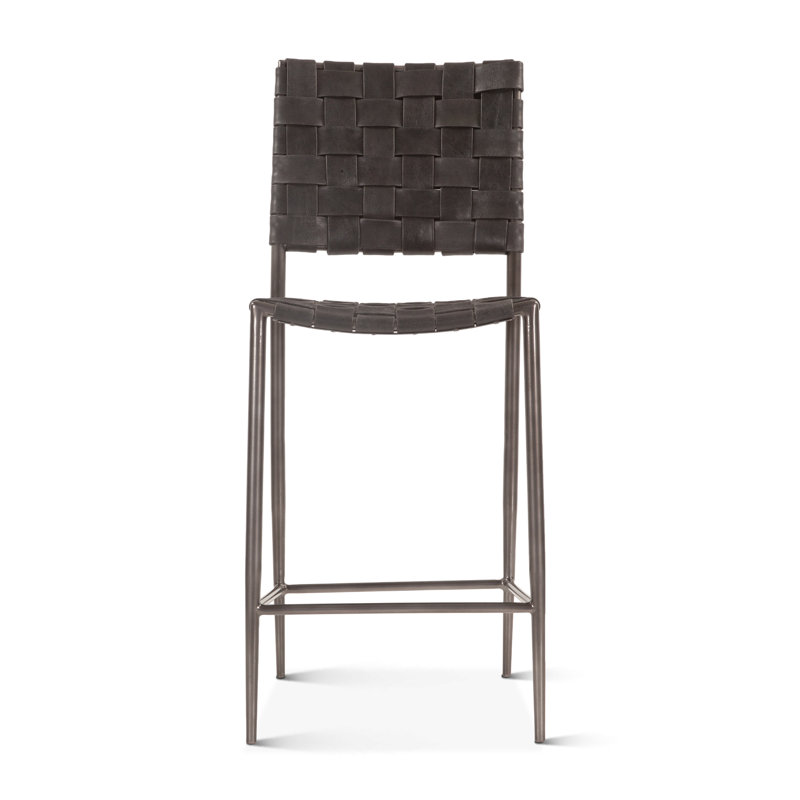 Lund Upholstered Stool with Metal Frame, Black