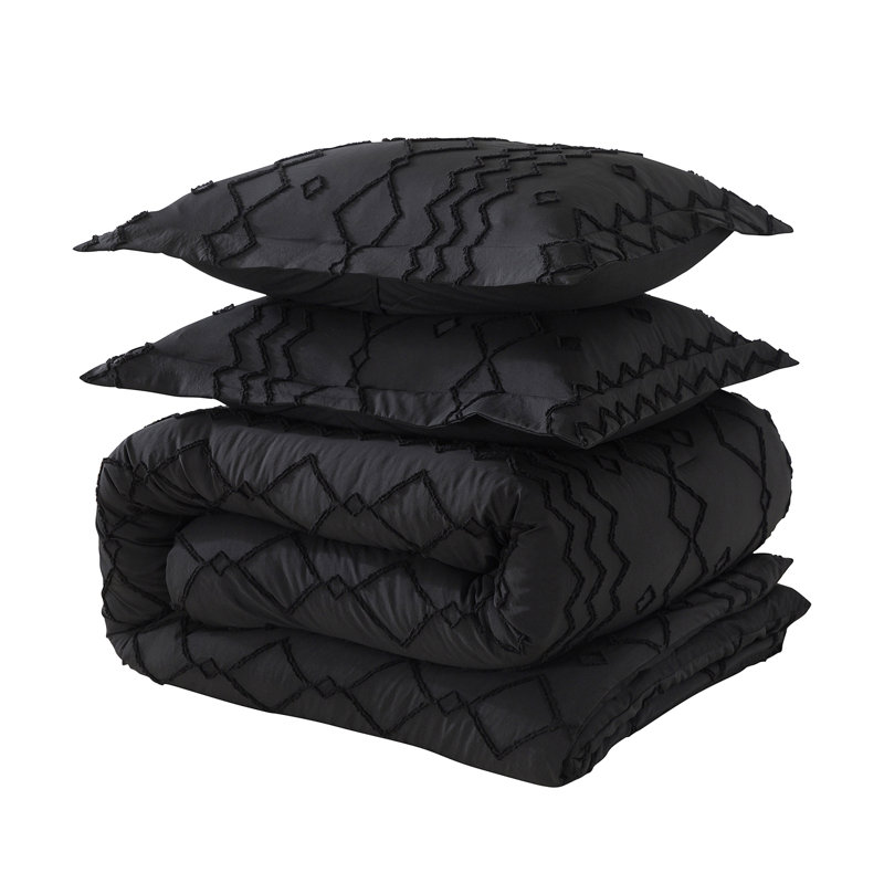 Ensemble d'édredon réversible en microfibre Jolene, Édredon simple + 1 taie décorative, Noir