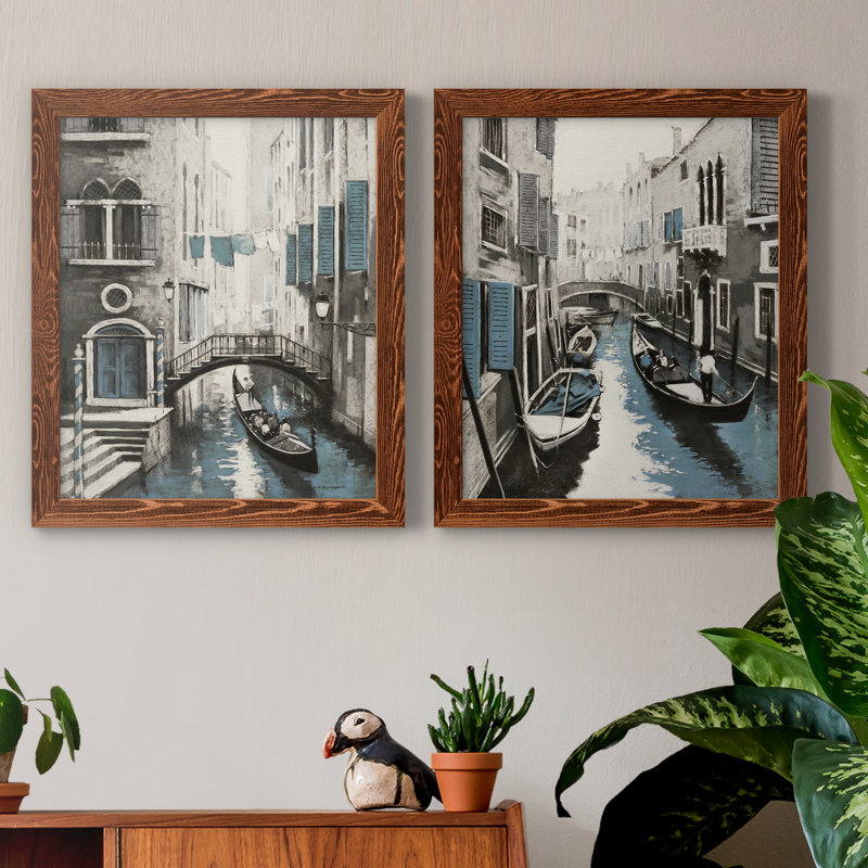 Venise I - ensemble de 2 reproductions d'art, Pas de tapis, H 20 po x l 17 po x P 1 po, Toile avec cadre érable