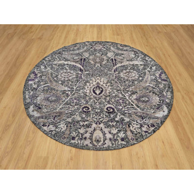 7'10" x 7'10" New Hand Knotted Brown Wool & Silk Round Oriental Rug - MOA10290973