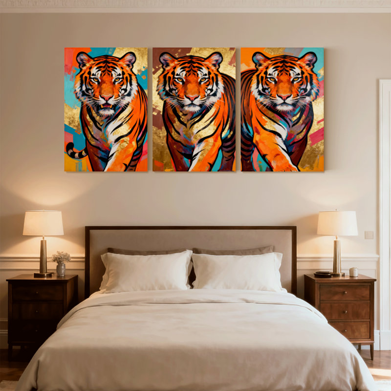 Animals Tiger Art Colourful Abstract Pattern Print Canvas Set of 3 Canvas Wall Art Prints
