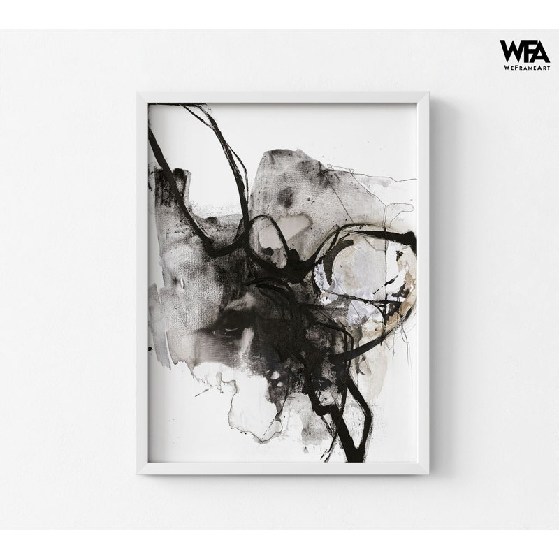 Encre à l'encre abstraite, Reproduction encadrée sans passe-partout, H 10 po x l 8 po, Blanc