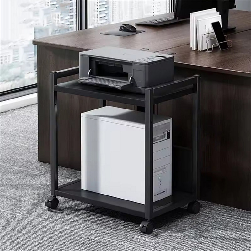 Support pour imprimante grand format, support tour d'ordinateur à 2 niveaux avec roulettes pivotantes à 360°, chariot porte-unité centrale en métal à placer sous le bureau, table d'imprimante mobile pour le rangement et l'organisation à la maison ou au bureau (55 x 51 x 30 cm).