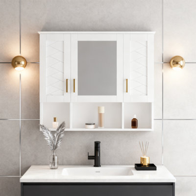 Armoire de salle de bain 2 en 1 avec tablettes réglables et portes à fermeture en douceur