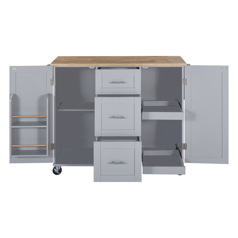 K&K Rolling Kitchen Island With Storage, Gray/Blue