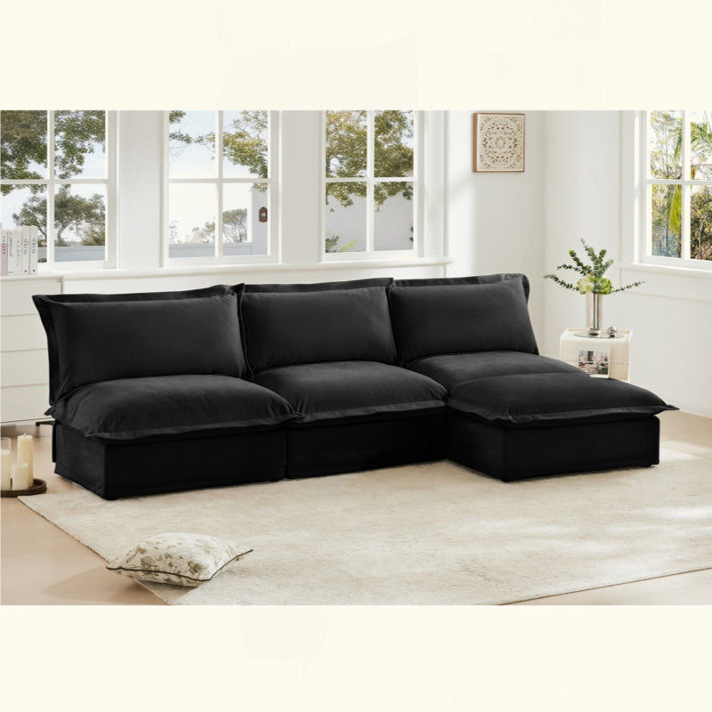 Canapé modulaire rembourré sans accoudoir avec repose-pieds réversible, canapé modulaire sans accoudoirs, tissu chenille, 3