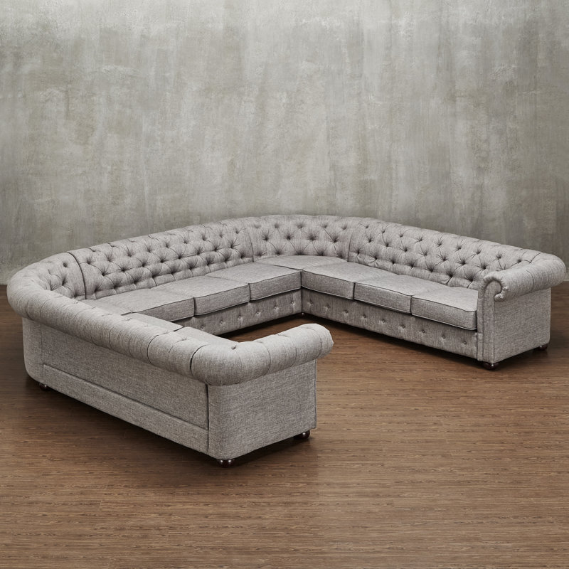 Huskins Upholstered U-Shaped Sectional Symmetrical, Pewter Gray Linen