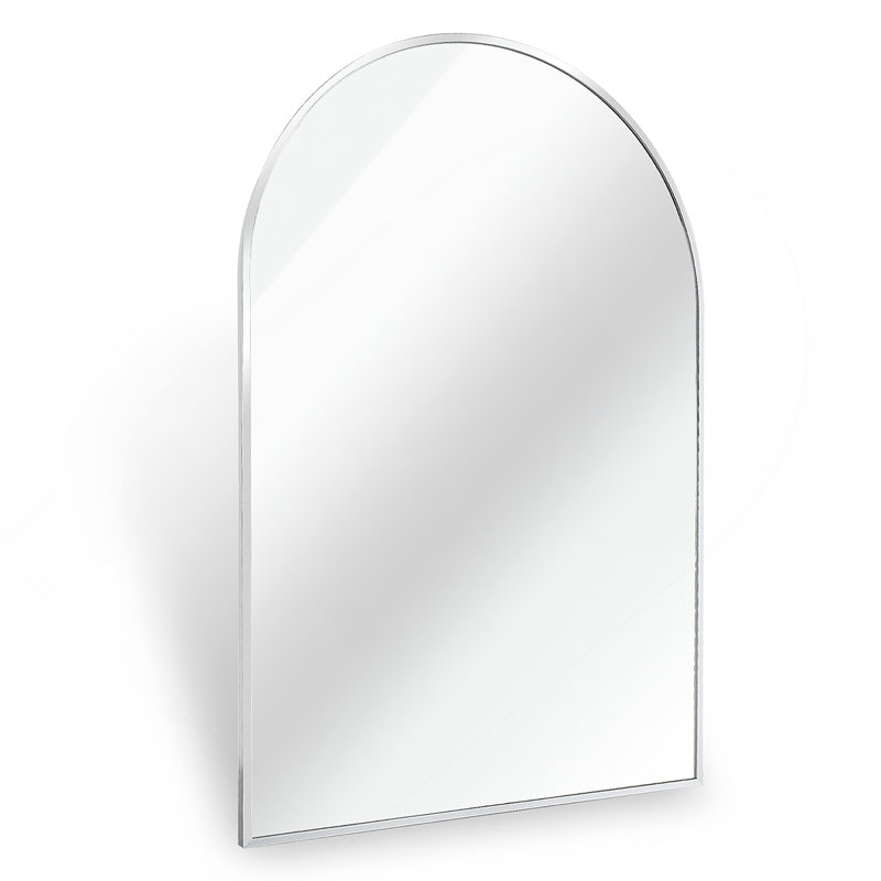 20X30 Inch Silver Metal Framed Arched Bathrrom Mirror For Wall., Silver, 30" x 20"