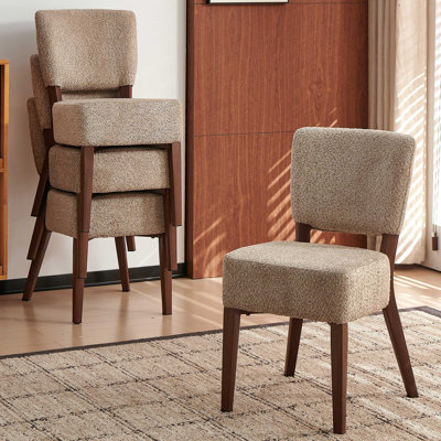 Stackable Dining Chair Set of 4, Light Brown Upholstered Dinner Chairs with Walnut Color Metal Frame