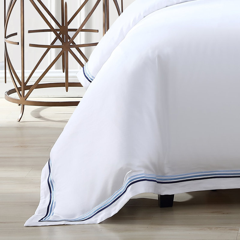 Triple Luxe Sateen Duvet Cover Set , Queen Duvet Cover + 2 Standard Shams, White/Ocean