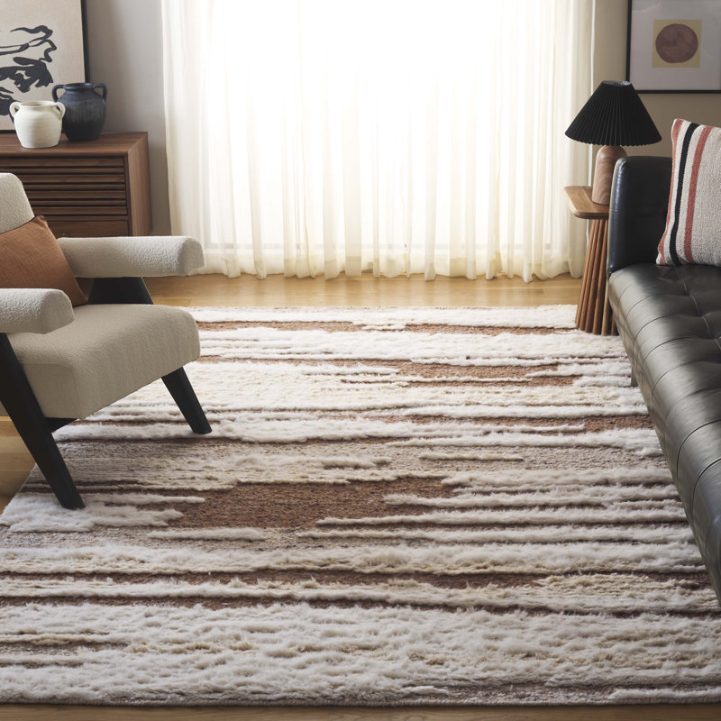 Rectangle Karla Abstract Hand-Knotted Wool/Cotton Area Rug in Ivory/Beige, Rectangle 6' x 9'
