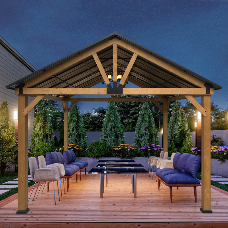 Eagle Peak 15x13 Cedar Wood Patio Gazebo with Black Steel Roof