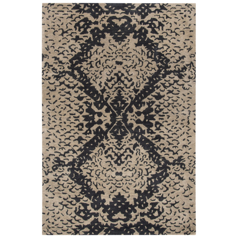Kouerga Hand Tufted Wool/Cotton Abstract Rug in Gray/Black, Rectangle 4' x 6'