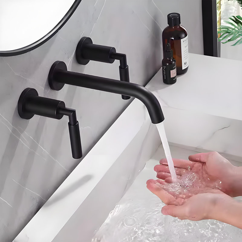 Wall Mounted Optional 2-handle Bathroom Faucet, Matt Black