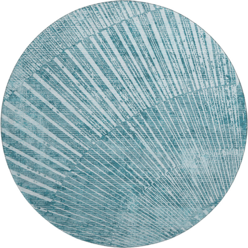 Tapis bleu sarcelle lavable à la machine de qualité supérieure 1 pi 8 po x 2 pi 6 po Cerrito AMF542, Rond 8 pi