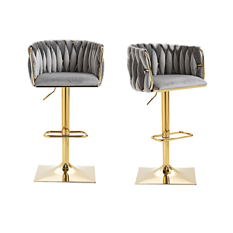 Tabourets de bar rétro avec dossier et chaises à hauteur de comptoir 2 pièces / ensemble, Gris
