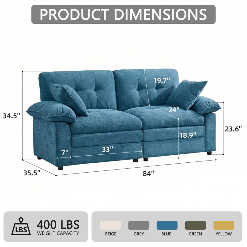 Canapé 84 po Chenille, Bleu