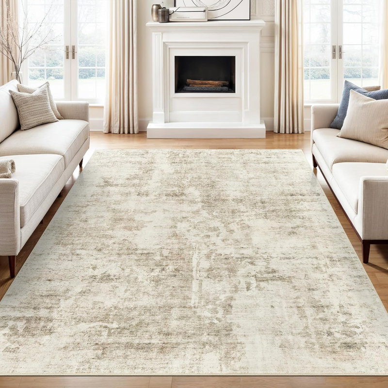 Tapis moderne lavable antidérapant (beige), Rectangulaire 8 pi x 10 pi