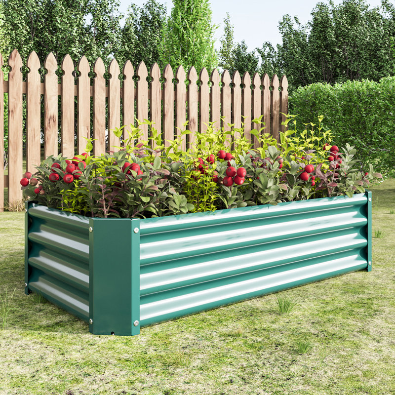 Rectangle 421Ft Metal Raised Planter For Plants, Flowers, Easy Assembly, - Rust Vegetables, Rust, Long Term, Green