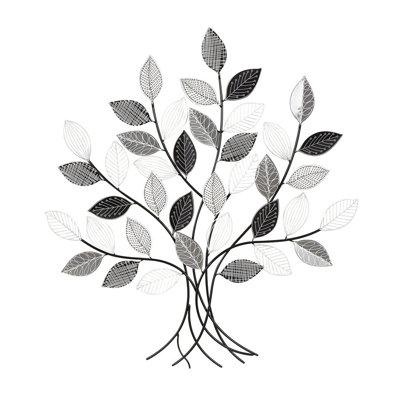 Metal Tree Black Wall Decor with Various Patterned Leaves