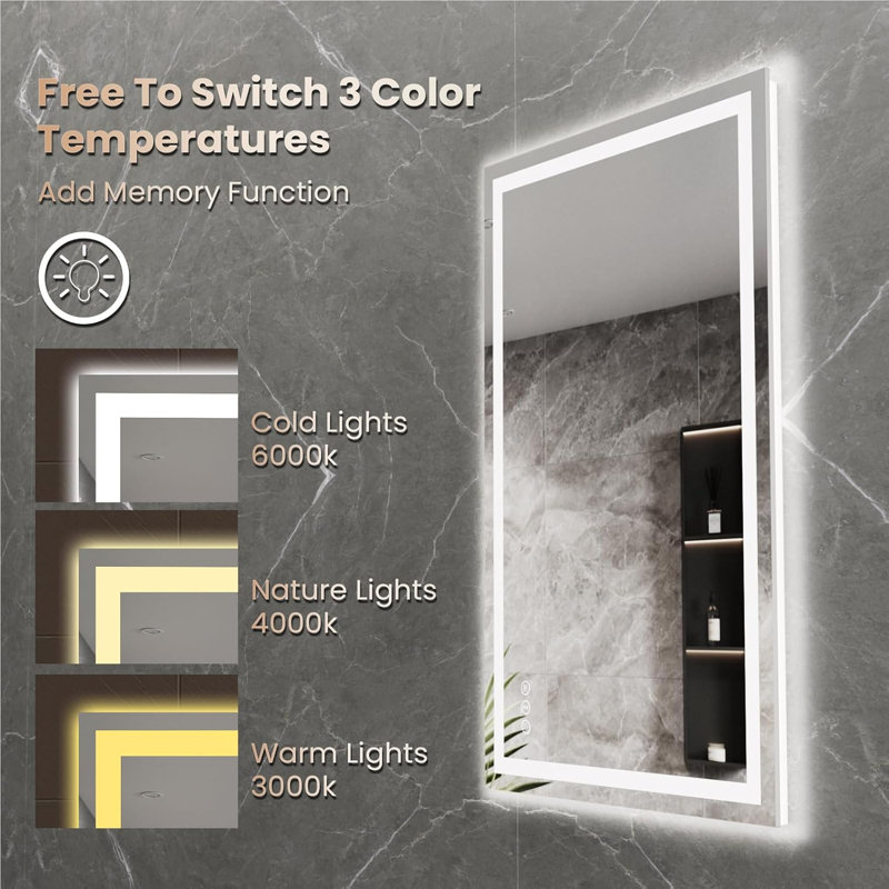 LED Bathroom Mirror with Anti-Fog, Backlit And Front Lighted Bathroom Mirrors For Wall, 24" x 36"