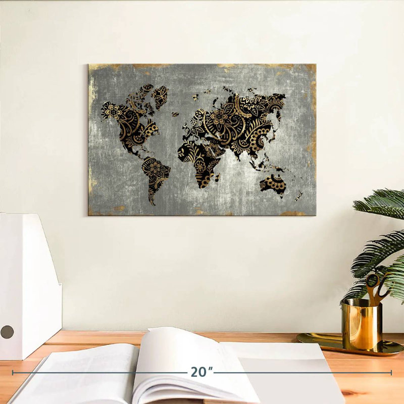 Aliaz Gold World Map, 8" H x 12" W