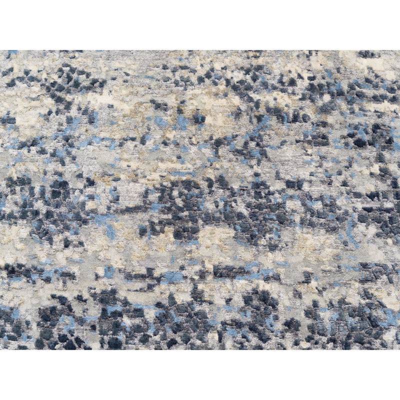 Tapis oriental rond en laine et soie bleu noué à la main 10 pi x 10 pi E3B06BC4B31D4415889424CD1B97D427
