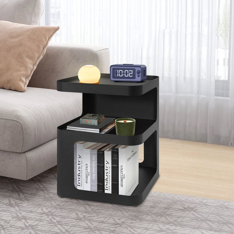 Table d'appoint moderne, table de chevet en métal, table de bout moderne, 21.26" H x 15.75" W x 15.75" D, Noir