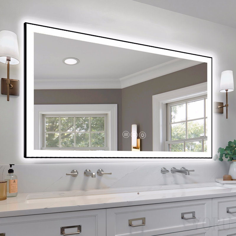 Miroir de salle de bain 55 "à DEL sans cadre 55", miroir intelligent