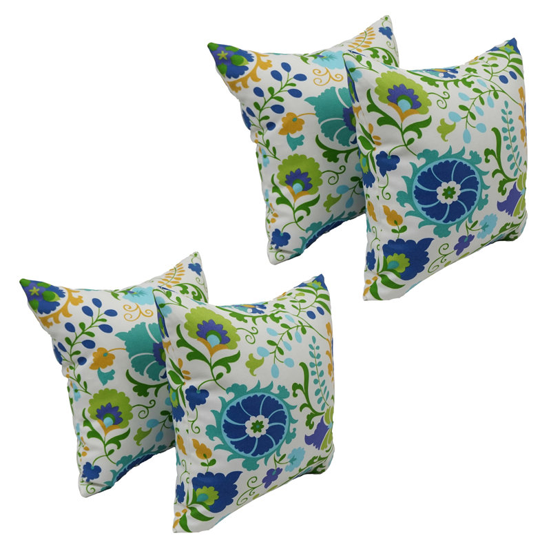 Outdoor Cushion Collection Floral Outdoor Reversible Throw Pillow, Blue/Green